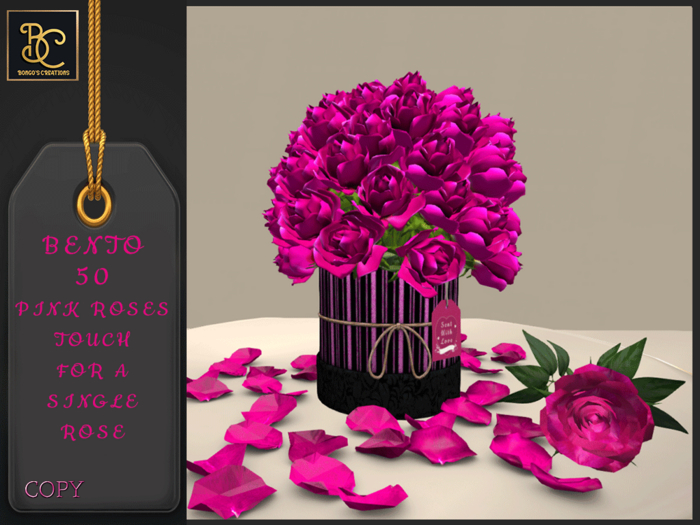 BMC3964 - BENTO -  BOUQUET OF 50 PINK ROSES - TOUCH FOR A SINGLE ROSE
