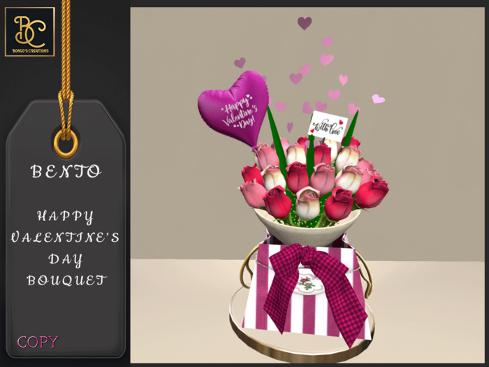 BMC3965 - BENTO -  HAPPY VALENTINE'S DAY BOUQUET OF PINK ROSES - TOUCH FOR A SINGLE ROSE