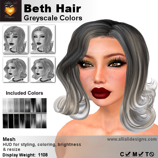 A&A Beth Hair Greyscale Colors.