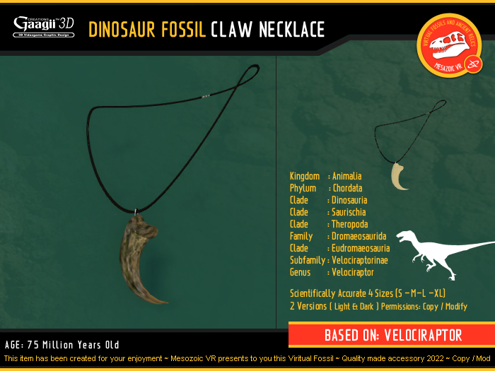 Gaagii 3D - Velociraptor Claw Necklace (4 sizes pack) Copy/Mod