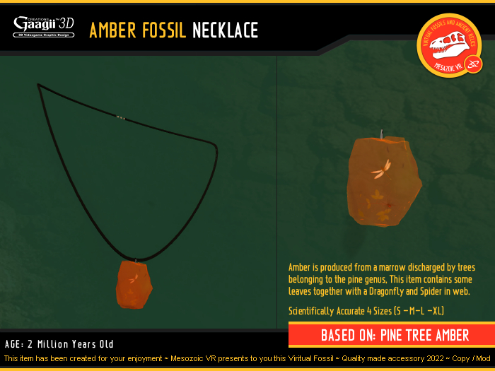 Gaagii 3D - Amber Fossil Necklace (4 size pack) Copy/Mod