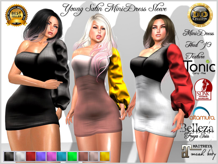 ☾ⅅⅅ☽ ♗ Young Satin Mini Dress Sleeve ♗