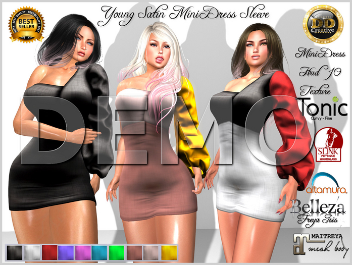☾ⅅⅅ☽ ♗ Young Satin Mini Dress Sleeve ♗ [ DEMO ]