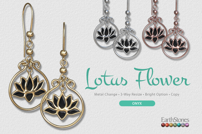 EarthStones Lotus Flower Earrings ~ Onyx