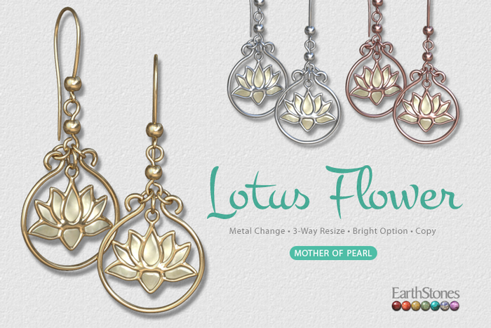 EarthStones Lotus Flower Earrings ~ Mother Of Pearl