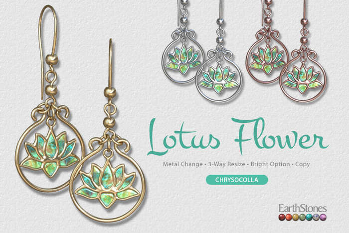 EarthStones Lotus Flower Earrings ~ Chrysocolla