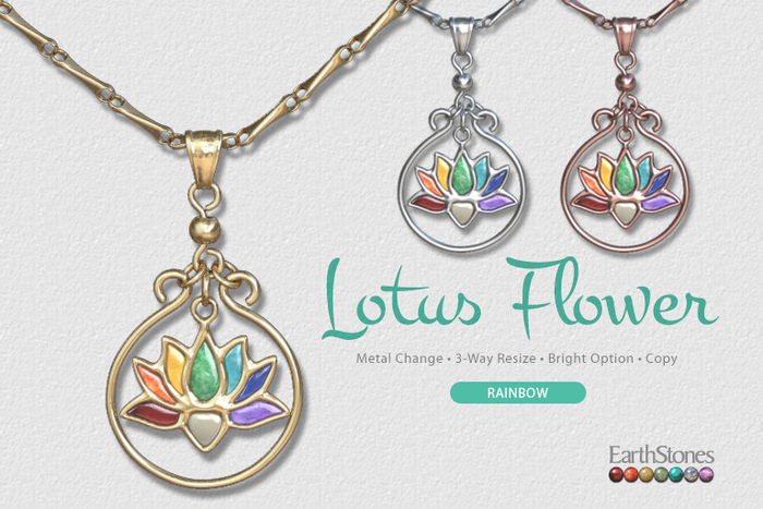 EarthStones Lotus Flower Necklace ~ Rainbow