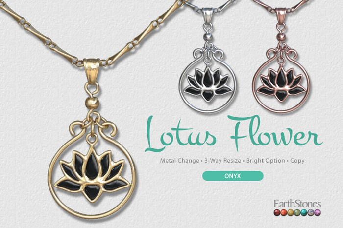 EarthStones Lotus Flower Necklace ~ Onyx