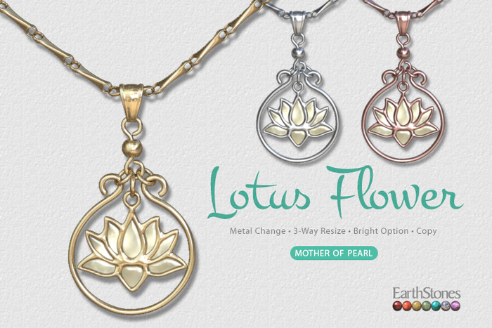 EarthStones Lotus Flower Necklace ~ Mother Of Pearl