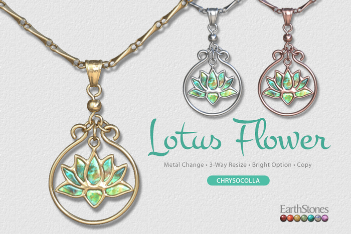 EarthStones Lotus Flower Necklace ~ Chrysocolla