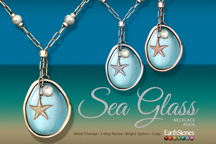 EarthStones Sea Glass Necklace ~ Aqua