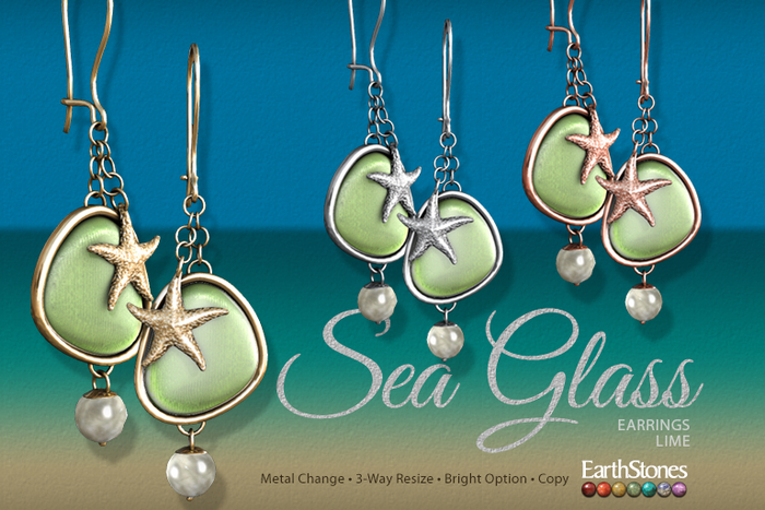 EarthStones Sea Glass Earrings ~ Lime
