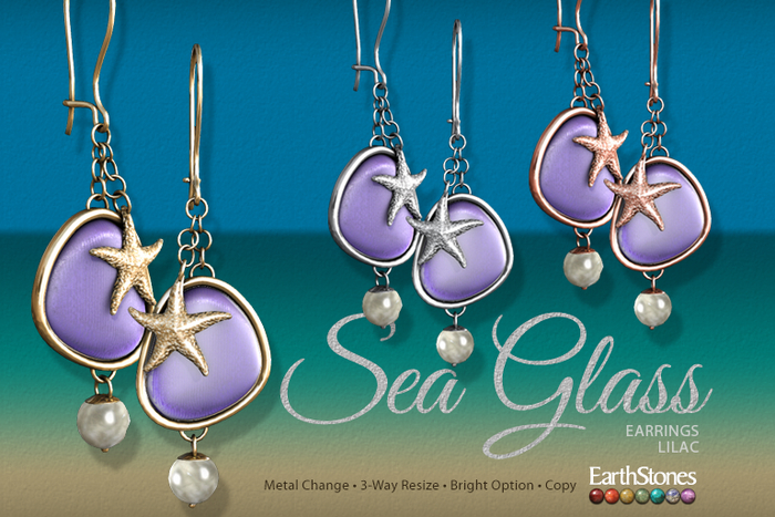 EarthStones Sea Glass Earrings ~ Lilac