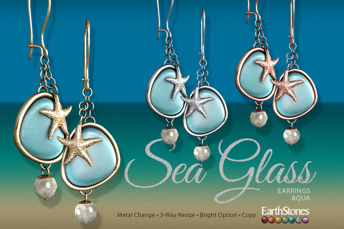 EarthStones Sea Glass Earrings ~ Aqua