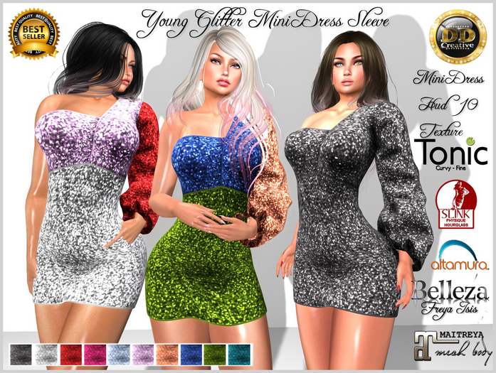 ☾ⅅⅅ☽ ♗ Young Glitter Mini Dress Sleeve ♗