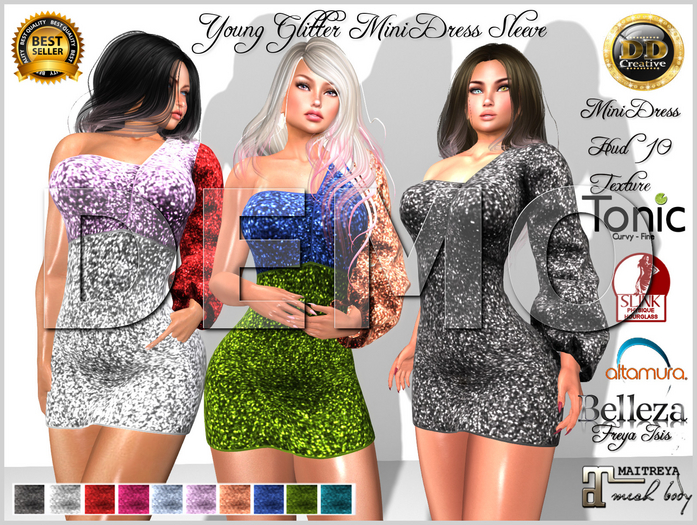 ☾ⅅⅅ☽ ♗ Young Glitter Mini Dress Sleeve ♗[ DEMO ]