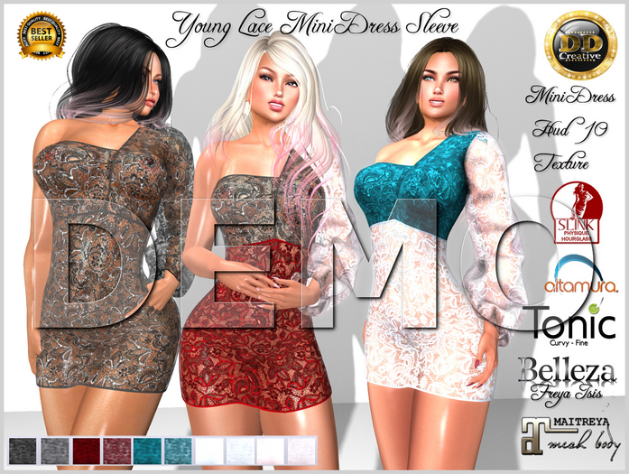 ☾ⅅⅅ☽ ♗ Young Lace Mini Dress Sleeve ♗ [ DEMO ]