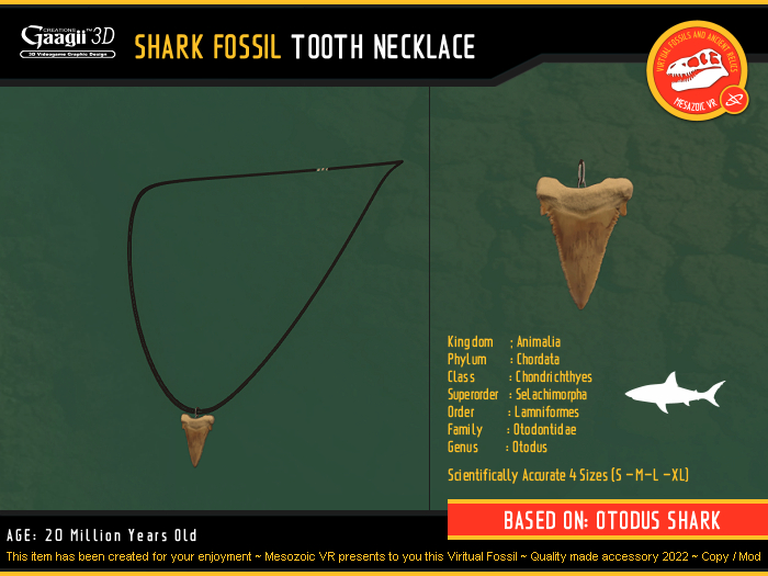 Gaagii 3D - Shark Tooth Fossil Necklace (4 size pack) Copy/Mod