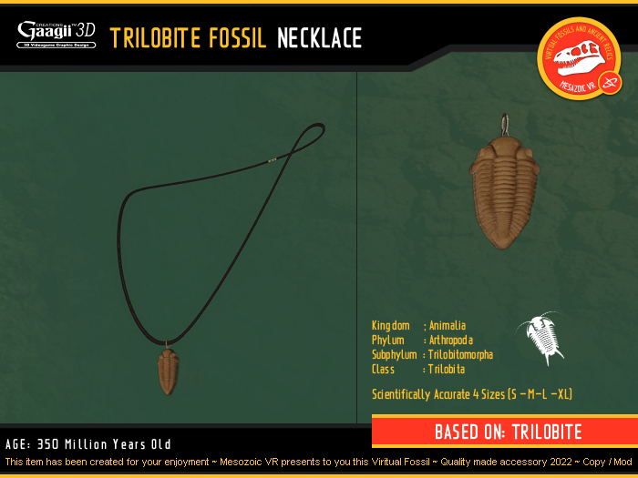 Gaagii 3D - Trilobite Fossil Necklace (4 sizes pack) Copy/Mod