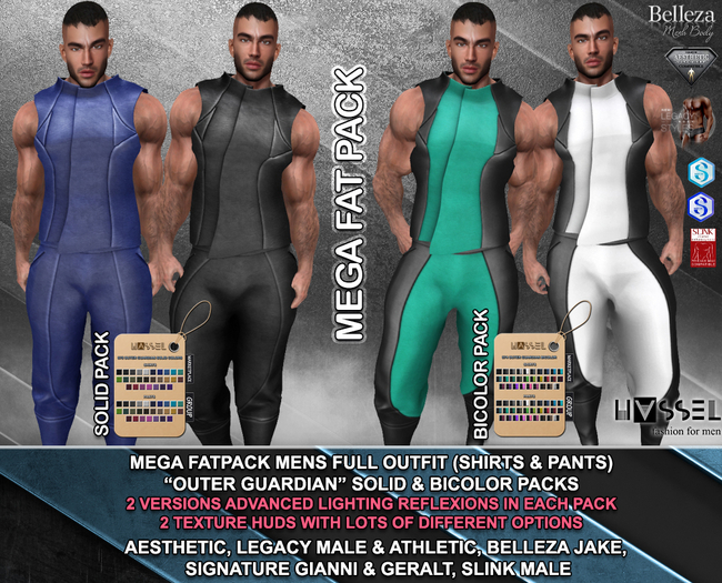 (HASSEL) MEGA FATPACK OUTFIT "OUTER GUARDIAN” AESTHETIC, LEGACY MALE & ATHLETIC, BELLEZA JAKE, GIANNI, GERALT, SLINK 376