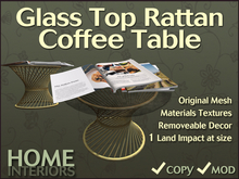 Home Interiors: Glass Top Rattan Coffee Table (BOXED)