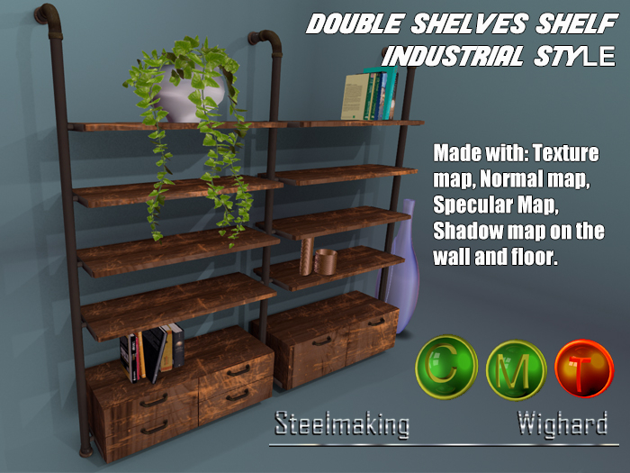 DOUBLE SHELVES SHELF - INDUSTRIAL STYLE