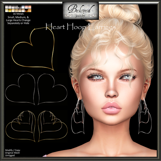 Beloved Jewelry : Heart Hoop Earrings (Texture Change Metals) Silver, Gold, Hoops for Valentine's Day