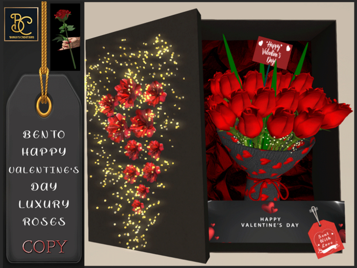 BMC3985 -  BENTO - STUNNING HAPPY VALENTINE'S DAY LUXURY BOXED ROSES - TOUCH FOR A SINGLE RED ROSE