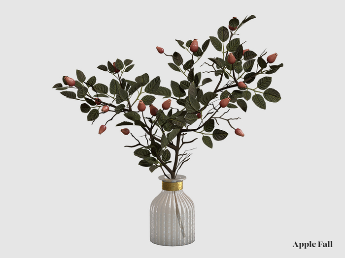 Apple Fall Rosehip Branch in Milk Glass Vase