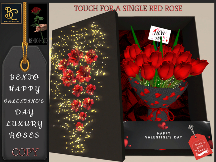 BMC3993 - BENTO - STUNNING HAPPY VALENTINE'S DAY LUXURY BOXED ROSES - TOUCH FOR A SINGLE ROSE