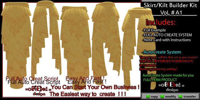 FULL PERM Skirt/Kilt Builder Kit - 1a with AutoCreate System by Obceded DesiGn  [Total Promotion]