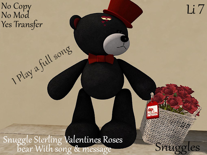 Snuggle Sterling Valentines Roses  bear With song & message Box