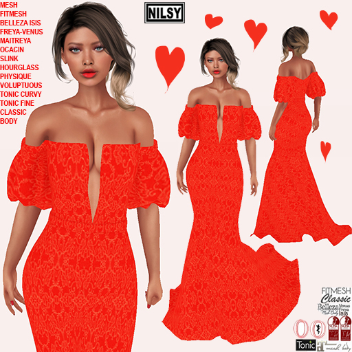 RED LACE GOWN,CL&MESH BODY