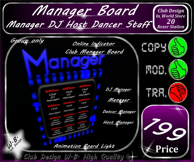 * Club Manager Staff Board * Online Indicator * Group only *