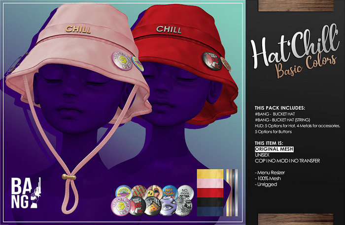 #BANG . Bucket Hat 'Chill' - Basic Colors *Wear*