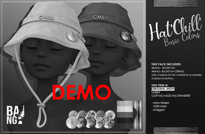 DEMO #BANG . Bucket Hat 'Chill' - Basic Colors *Wear*