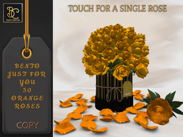 BMC4007 - BENTO -  JUST FOR YOU - BOUQUET OF 50 ORANGE ROSES - TOUCH FOR A SINGLE ROSE