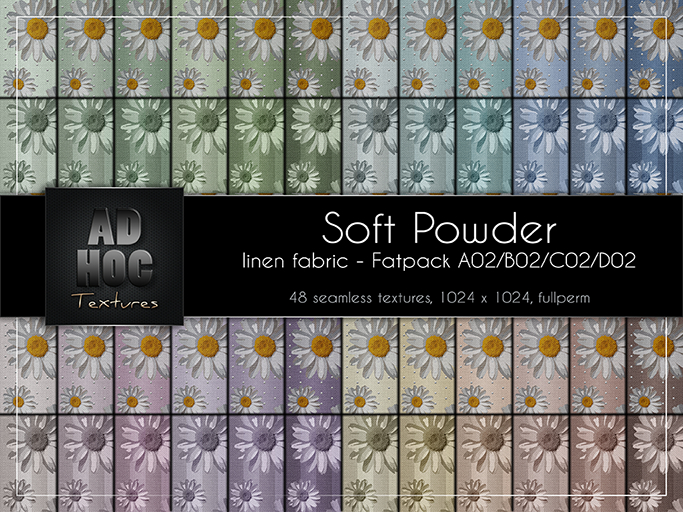AD HOC - SOFT POWDER - Fabric Cotton Linen (daisy flowers, dots & stripes) - Fatpack A02-B02-C02-D02
