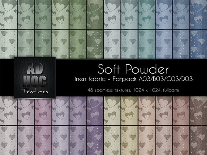 AD HOC - SOFT POWDER - Fabric Cotton Linen (hearts & dots) - Fatpack A03-B03-C03-D03