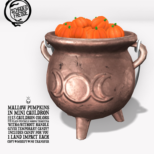 Schadenfreude Mallow Pumpkins in Mini Cauldron