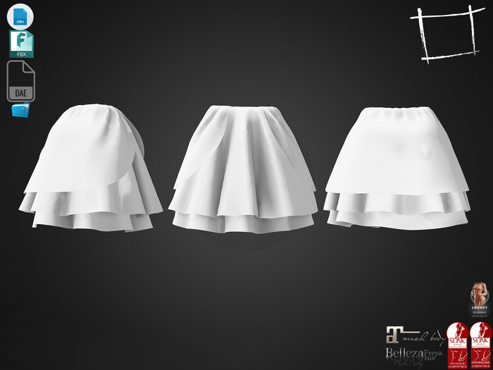 Dae Obj FBX For Medieval Layered Skirt Maitreya, Slink (Physique,Hourglass), Belleza (Isis,Freya), Legacy