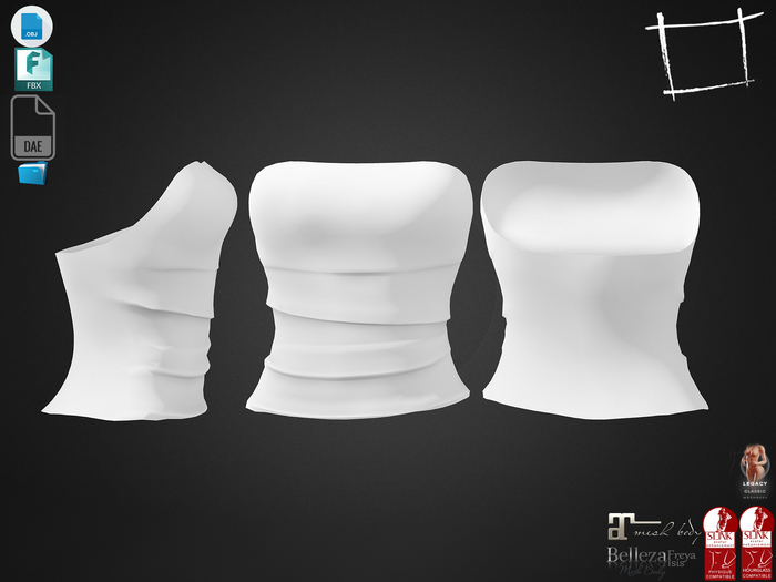 Dae Obj FBX For Strapless Wrinkled Top Maitreya, Slink (Physique,Hourglass), Belleza (Isis,Freya), Legacy