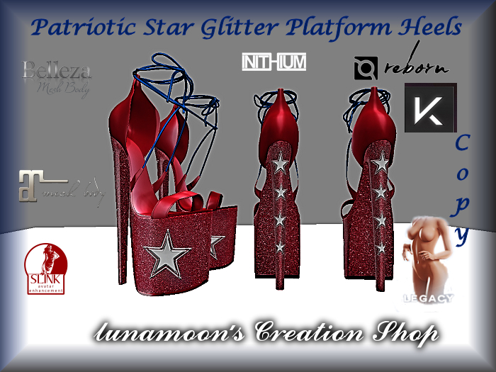 Patriotic Star Glitter Platform Heels