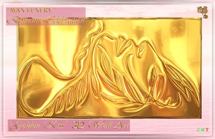 Max Luxury Romantic Celebration - "Golden Kiss" 3D Wall Art