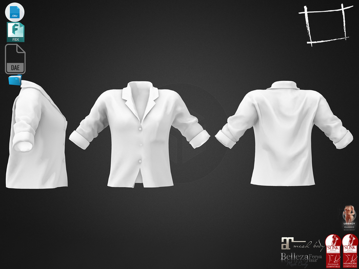 Dae Obj FBX For Folded Sleeves Light Jacket Maitreya, Slink (Physique,Hourglass), Belleza (Isis,Freya)