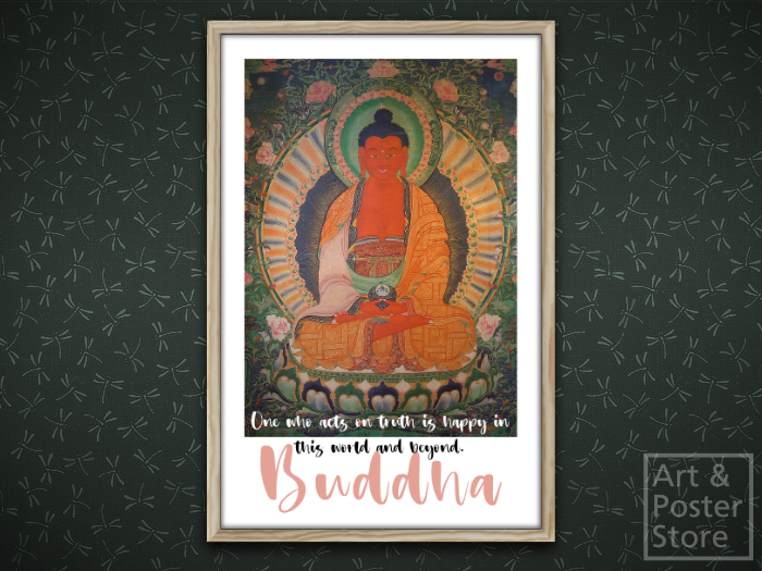 Buddha Quote Poster - One Who Acts | Mesh Frame with 6 texture options 