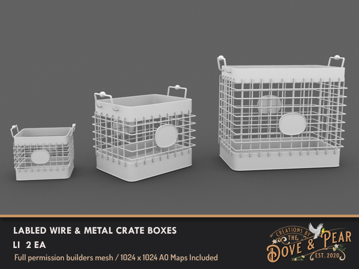 Dove & Pear for Builders - Labeled Wire Crate Boxes 