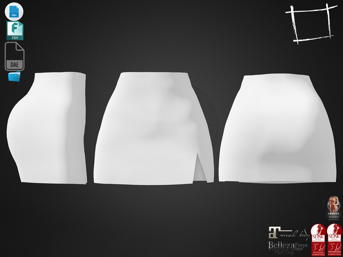 Dae Obj FBX For Front Slit Mini Skirt Maitreya, Slink (Physique,Hourglass), Belleza, Legacy