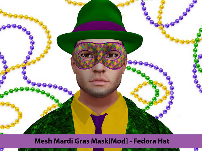[NF] - Male Mardi Gras  Mask & Hat - 3 -Pierro - Mardi Gras Accessories
