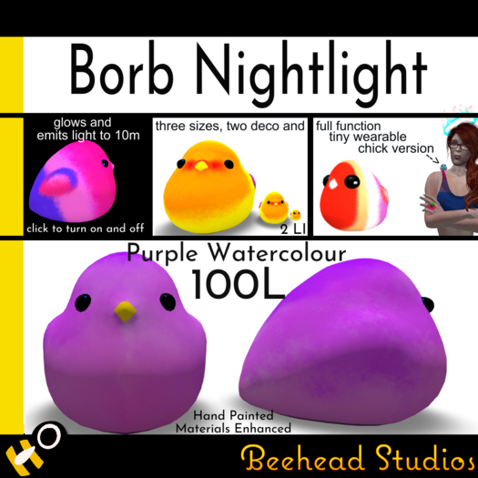 Purple Watercolour Borb Nightlight